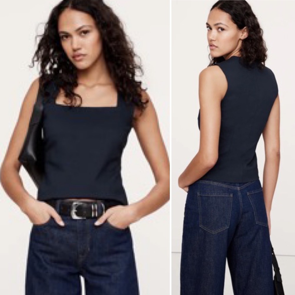 NWT Banana Republic Everywhere Ponte Square Neck Top XL Navy Blue Lined Side Zip